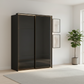 Rauch Heaven 160cm 2 Door Slider Wardrobe with Glass Doors and Lights in Black styled in a modern bedroom