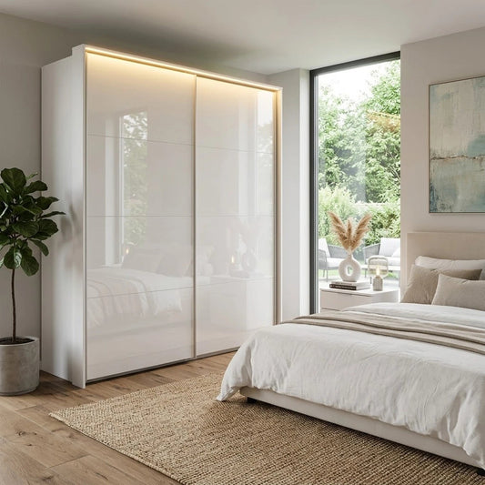 Rauch Haven 2 Door Slider Wardrobe with Glass Doors - Styled in a Bedroom