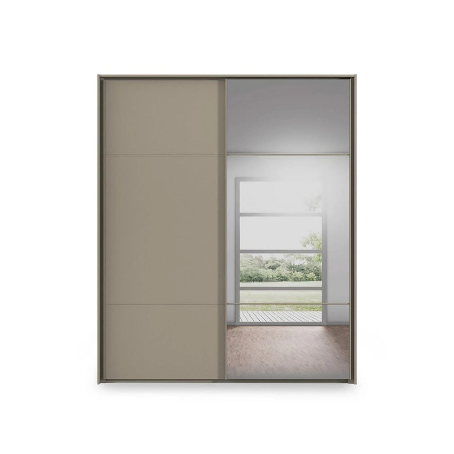 Rauch Heaven 2 Door Slider Wardrobe with Glass Doors and Lights in Fango - Front view