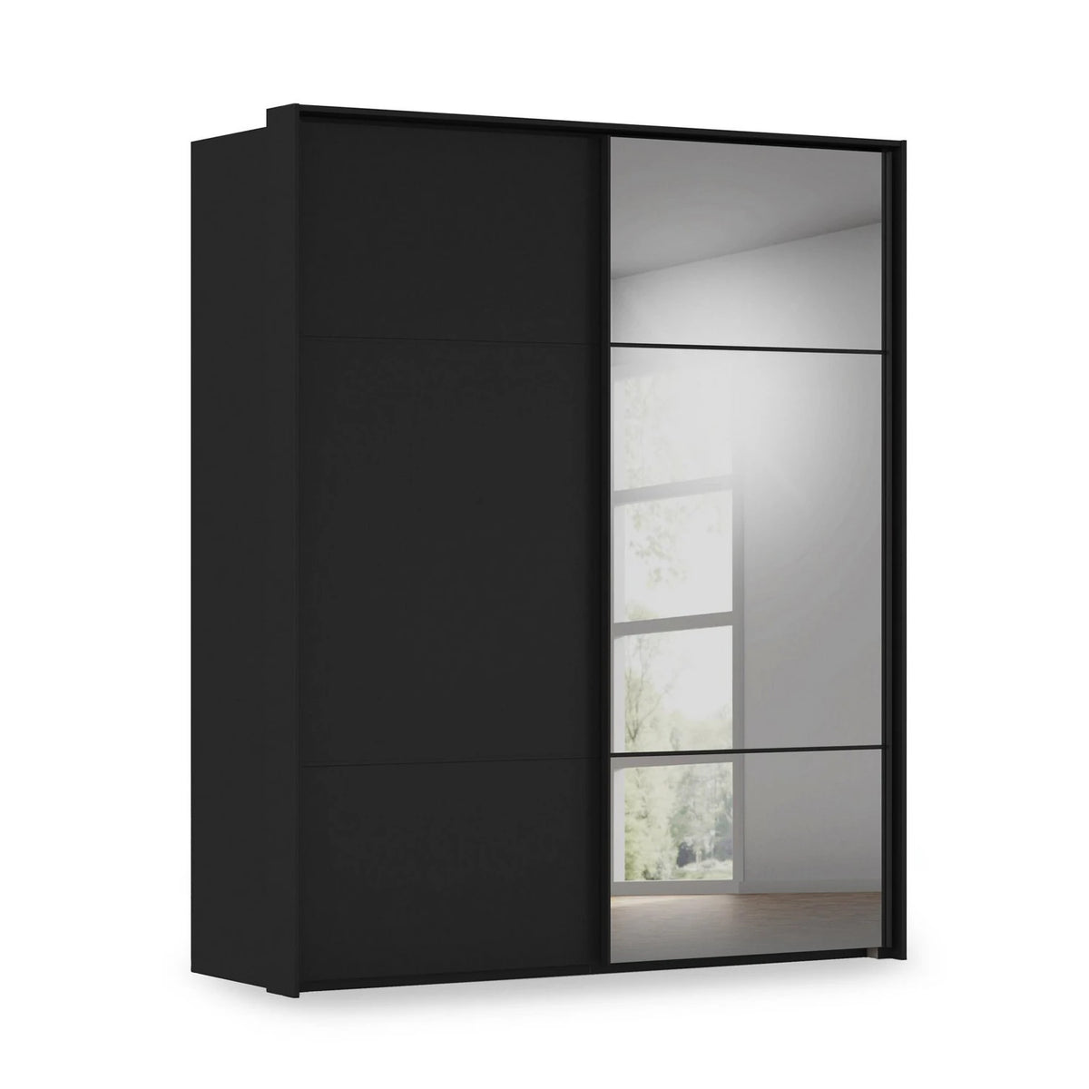 Rauch Heaven 2 Door Slider Wardrobe with 1 Décor Door and 1 Mirror Door in Black