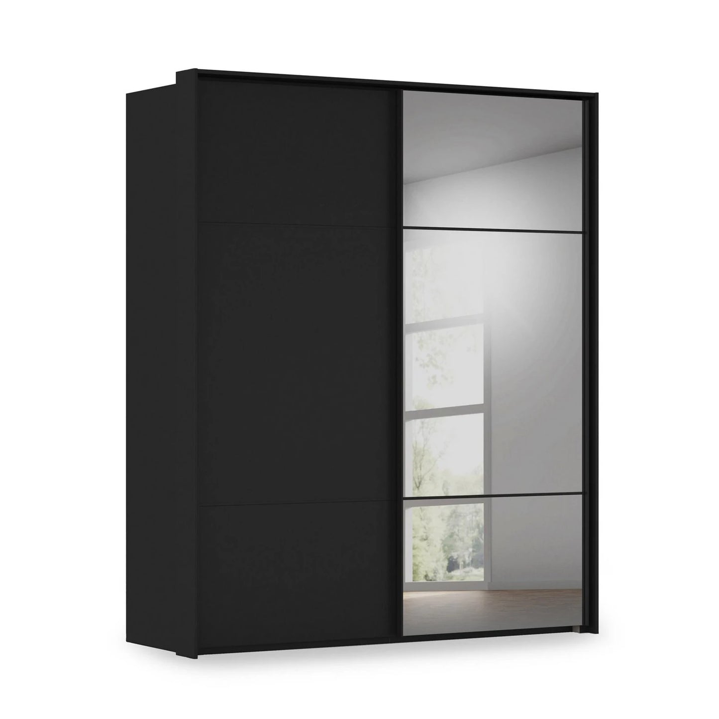 Rauch Heaven 2 Door Slider Wardrobe with Glass Doors and Lights in Black