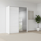 Rauch Heaven 180cm 2 Door Slider Wardrobe with 1 Glass Door and 1 Mirror Door in Alpine White styled in a modern bedroom
