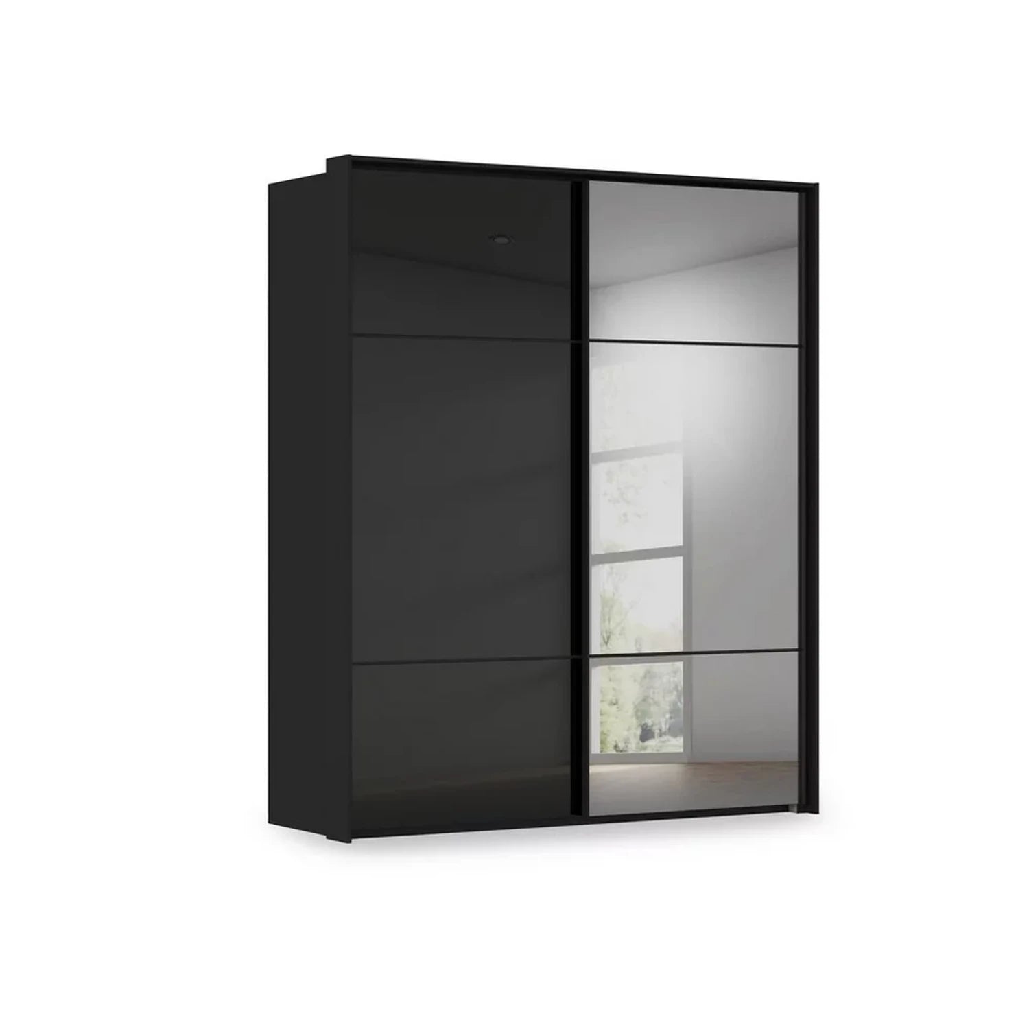 Rauch Haven 2 Door Slider Wardrobe with 1 Glass Door and 1 Mirror Door in Black