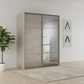 Rauch Heaven 180cm 2 Door Slider Wardrobe with 1 Glass Door and 1 Mirror Door in Fango styled in a modern bedroom