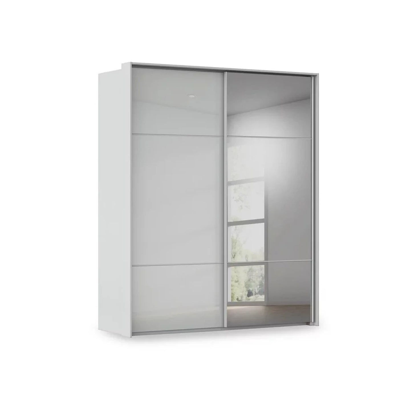 Rauch Haven 2 Door Slider Wardrobe with 1 Glass Door and 1 Mirror Door in Silk Grey
