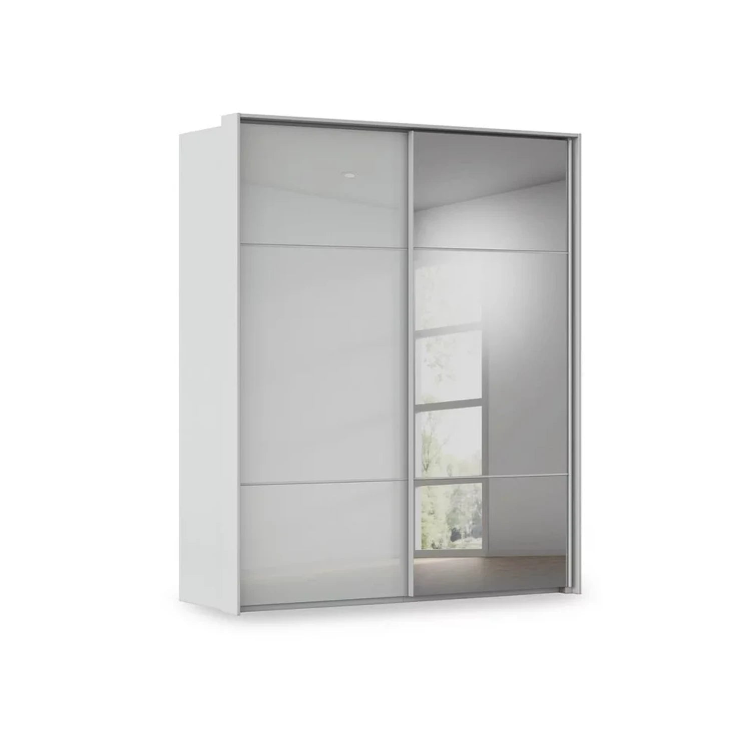 Rauch Haven 2 Door Slider Wardrobe with 1 Glass Door and 1 Mirror Door in Silk Grey