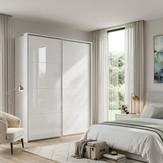 Rauch Heaven 2 Door Slider Wardrobe with Glass Doors - Styled in a Bedroom