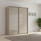 Rauch Heaven 180cm 2 Door Slider Wardrobe with Glass Doors in Fango styled in a modern bedroom