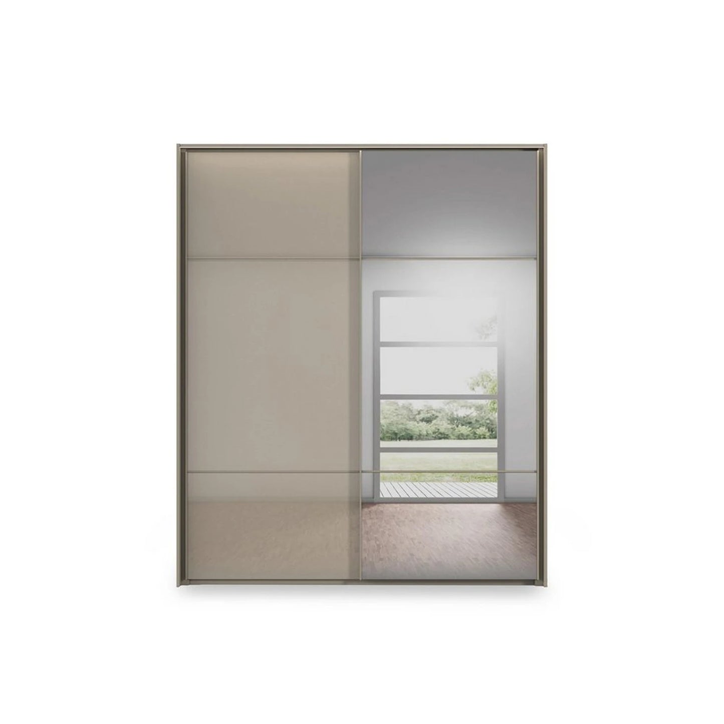Rauch Heaven 190cm 2 Door Slider Wardrobe with 1 Glass Door, 1 Mirror Door and Lights - Front view