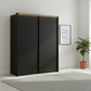 Rauch Heaven 180cm 2 Door Slider Wardrobe with Décor Doors and Lights in Black styled in a modern bedroom