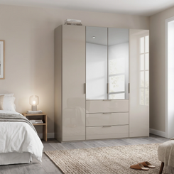 Rauch Haven 4 Door Combi Wardrobe with 2 Glass Doors and 2 Mirror Doors - Styled in a Bedroom