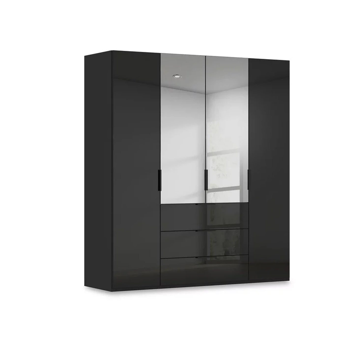 Rauch Haven 4 Door Combi Wardrobe with 2 Glass Doors and 2 Mirror Doors in Black