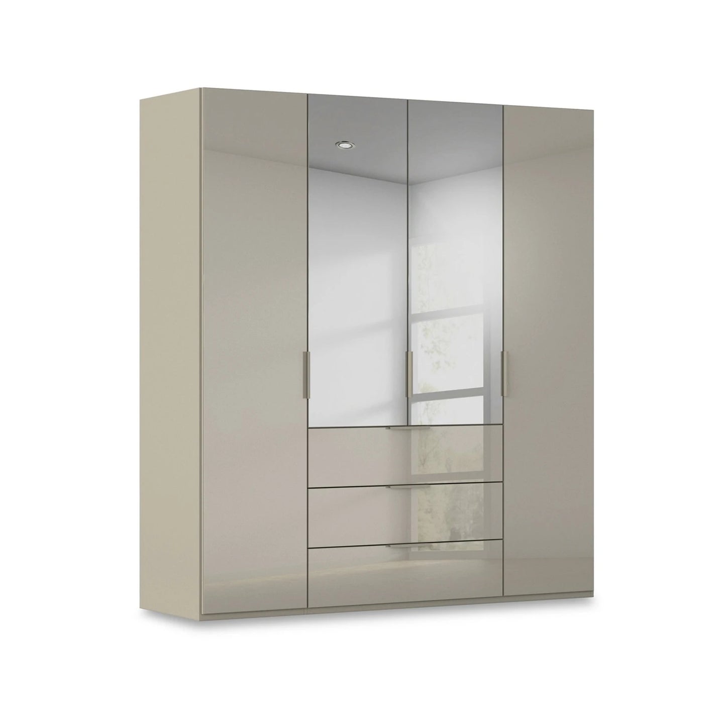 Rauch Haven 4 Door Combi Wardrobe with 2 Glass Doors and 2 Mirror Doors in Fango