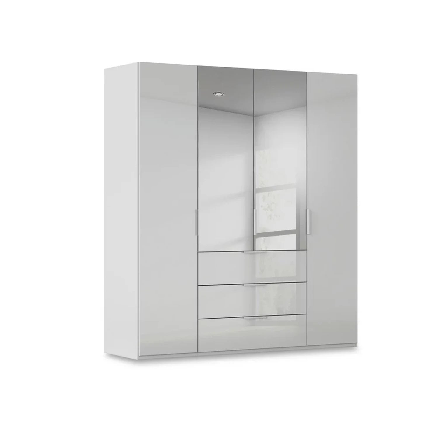 Rauch Haven 4 Door Combi Wardrobe with 2 Glass Doors and 2 Mirror Doors in Silk Grey
