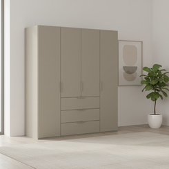 Rauch Heaven 200cm 4 Door Combi Wardrobe with Décor Doors in Fango styled in a modern bedroom