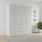 Rauch Heaven 200cm 4 Door Combi Wardrobe with Décor Doors in Silk Grey styled in a modern bedroom