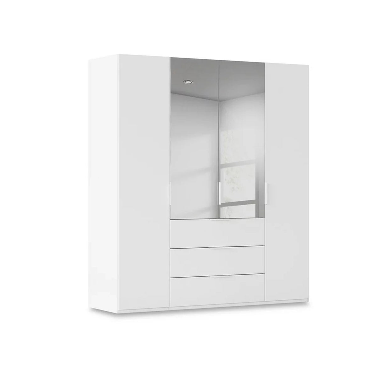 Rauch Haven 4 Door Combi Décor Wardrobe with 2 Décor Doors and 2 Mirror Doors in White