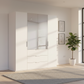 Rauch Heaven 200cm 4 Door Combi Décor Wardrobe with 2 Décor Doors and 2 Mirror Doors in Alpine White styled in a modern bedroom