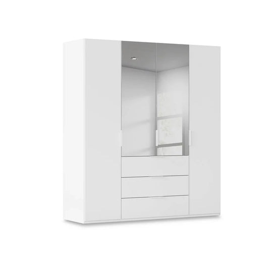 Rauch Haven 4 Door Combi Décor Wardrobe with 2 Décor Doors and 2 Mirror Doors in White