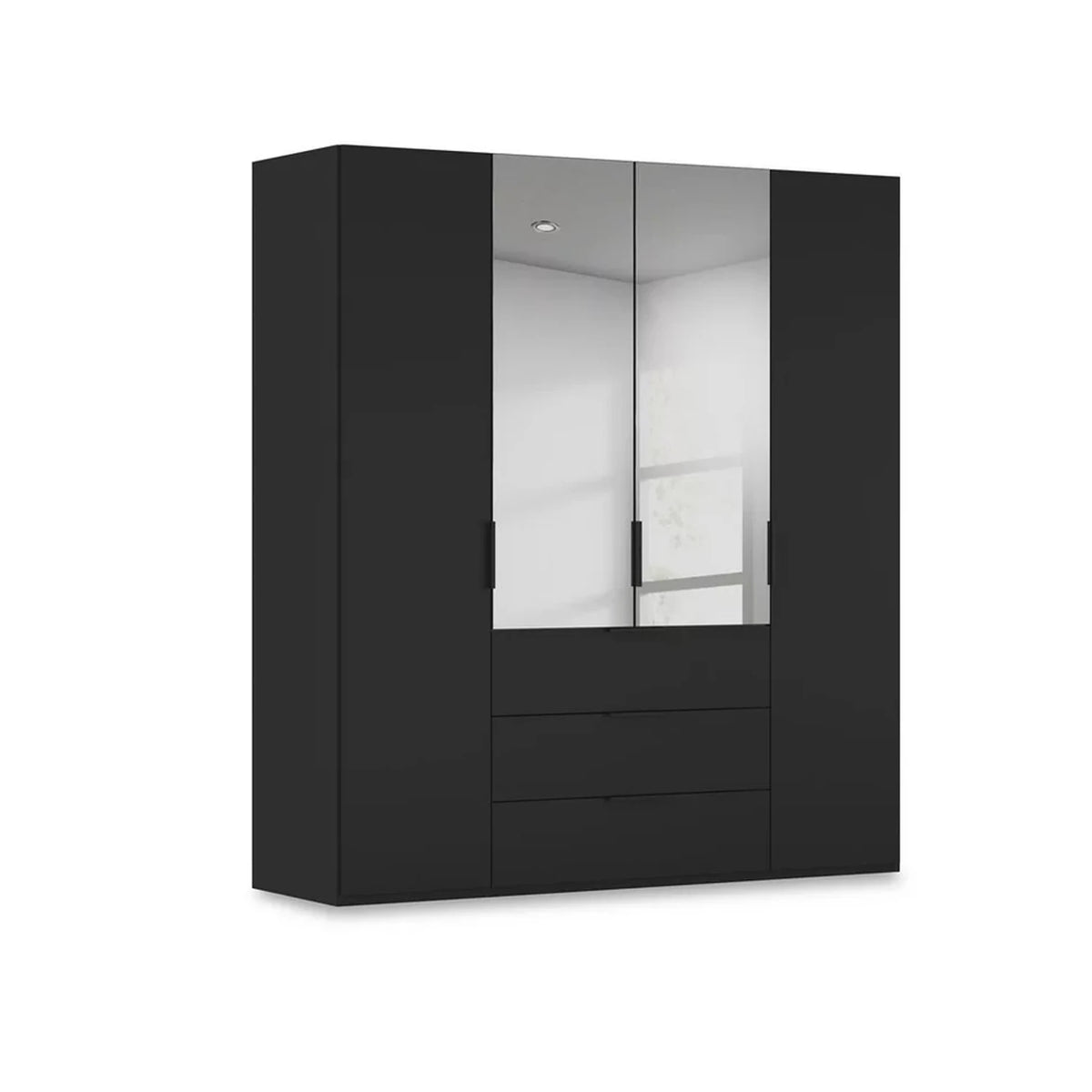 Rauch Haven 4 Door Combi Décor Wardrobe with 2 Décor Doors and 2 Mirror Doors in Black