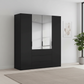 Rauch Heaven 201cm 4 Door Combi Décor Wardrobe with 2 Décor Doors and 2 Mirror Doors in Black styled in a modern bedroom