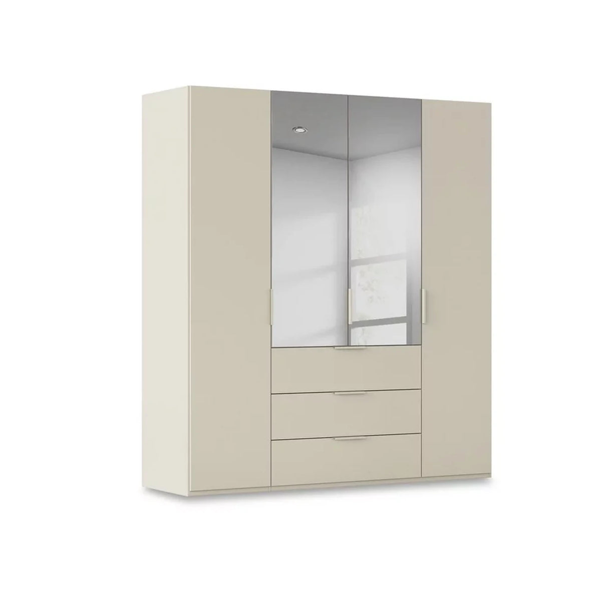 Rauch Haven 4 Door Combi Décor Wardrobe with 2 Décor Doors and 2 Mirror Doors in Champagne