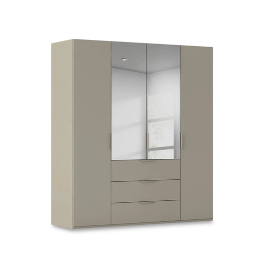 Rauch Haven 4 Door Combi Décor Wardrobe with 2 Décor Doors and 2 Mirror Doors in Fango
