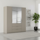 Rauch Heaven 200cm 4 Door Combi Décor Wardrobe with 2 Décor Doors and 2 Mirror Doors in Fango styled in a modern bedroom