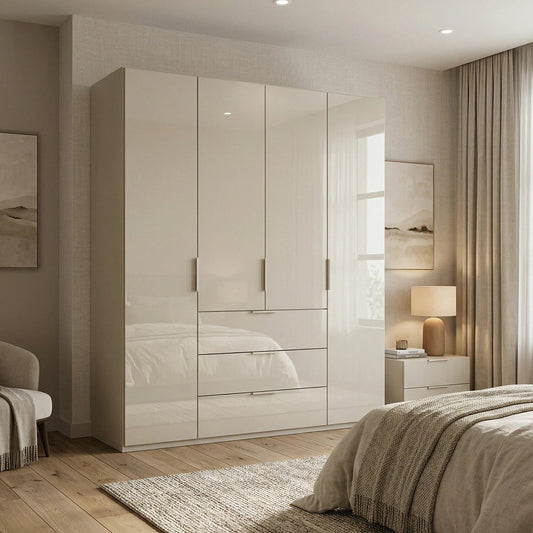 Rauch Heaven 4 Door Combi Wardrobe with Glass Doors - Styled in a Bedroom