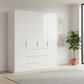 Rauch Heaven 200cm 4 Door Combi Wardrobe with Glass Doors in Alpine White styled in a modern bedroom