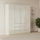 Rauch Heaven 200cm 4 Door Combi Wardrobe with Glass Doors in Champagne styled in a modern bedroom