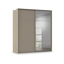Rauch Haven 2 Door Slider Wardrobe with 1 Décor Door, 1 Mirror Door and Lights in Fango