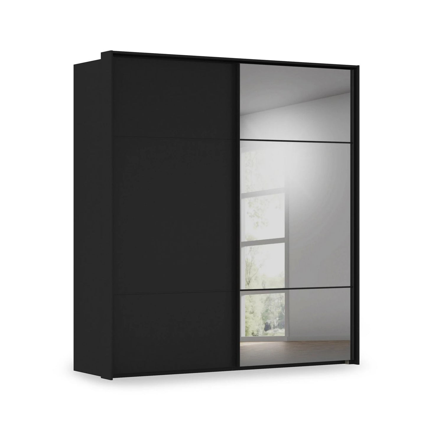 Rauch Haven 2 Door Slider Wardrobe with 1 Décor Door and 1 Mirror Door in Black