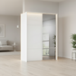 Rauch Heaven 160cm 2 Door Slider Wardrobe with 1 Glass Door, 1 Mirror Door and Lights in Alpine White styled in a modern bedroom