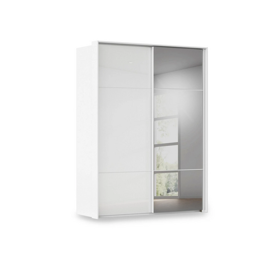Rauch Haven 2 Door Slider Wardrobe with 1 Glass Door, 1 Mirror Door and Lights in White