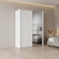 Rauch Heaven 200cm 2 Door Slider Wardrobe with 1 Glass Door and 1 Mirror Door in Alpine White styled in a modern bedroom