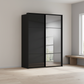 Rauch Heaven 200cm 2 Door Slider Wardrobe with 1 Glass Door and 1 Mirror Door in Black styled in a modern bedroom