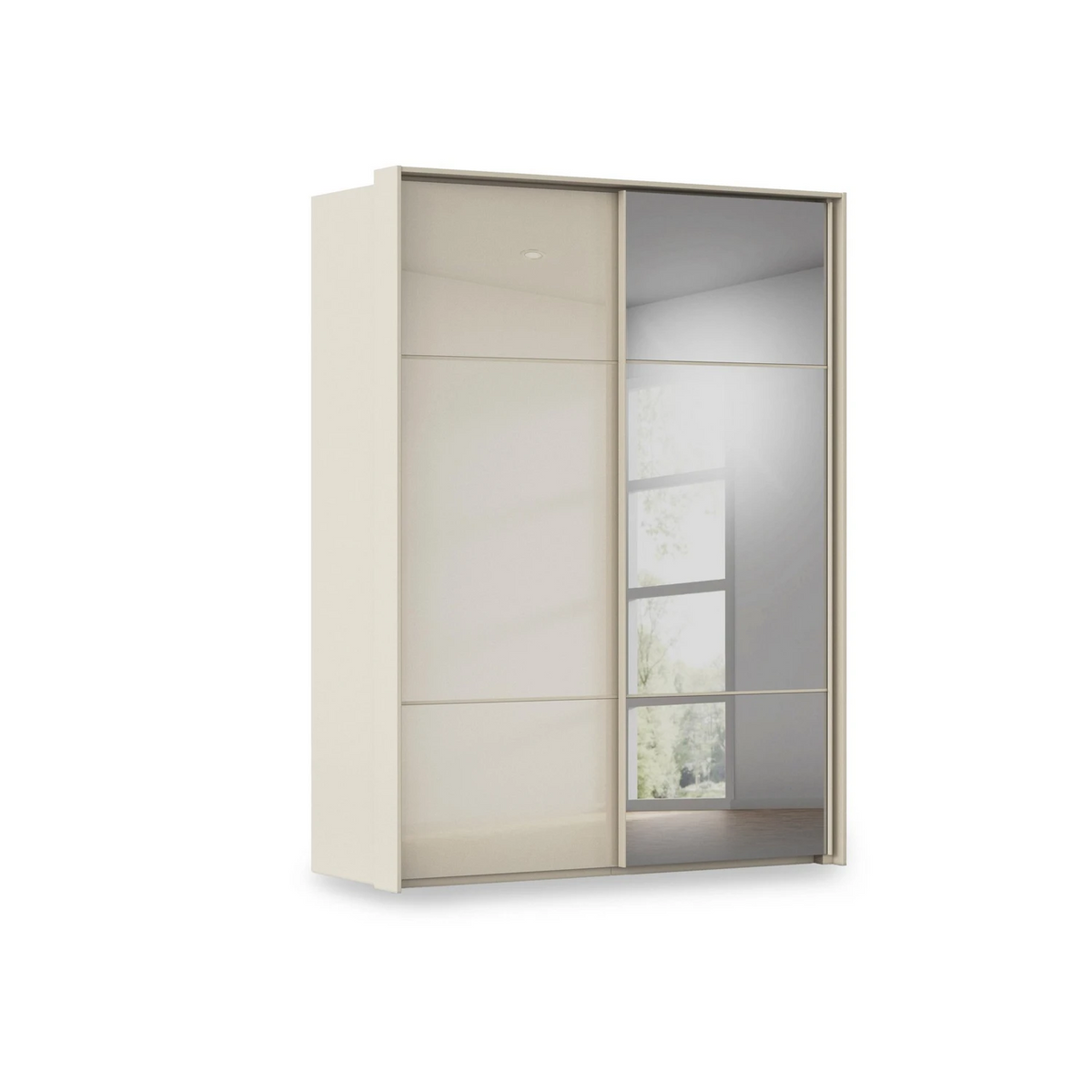 Rauch Haven 2 Door Slider Wardrobe with 1 Glass Door, 1 Mirror Door and Lights in Champagne