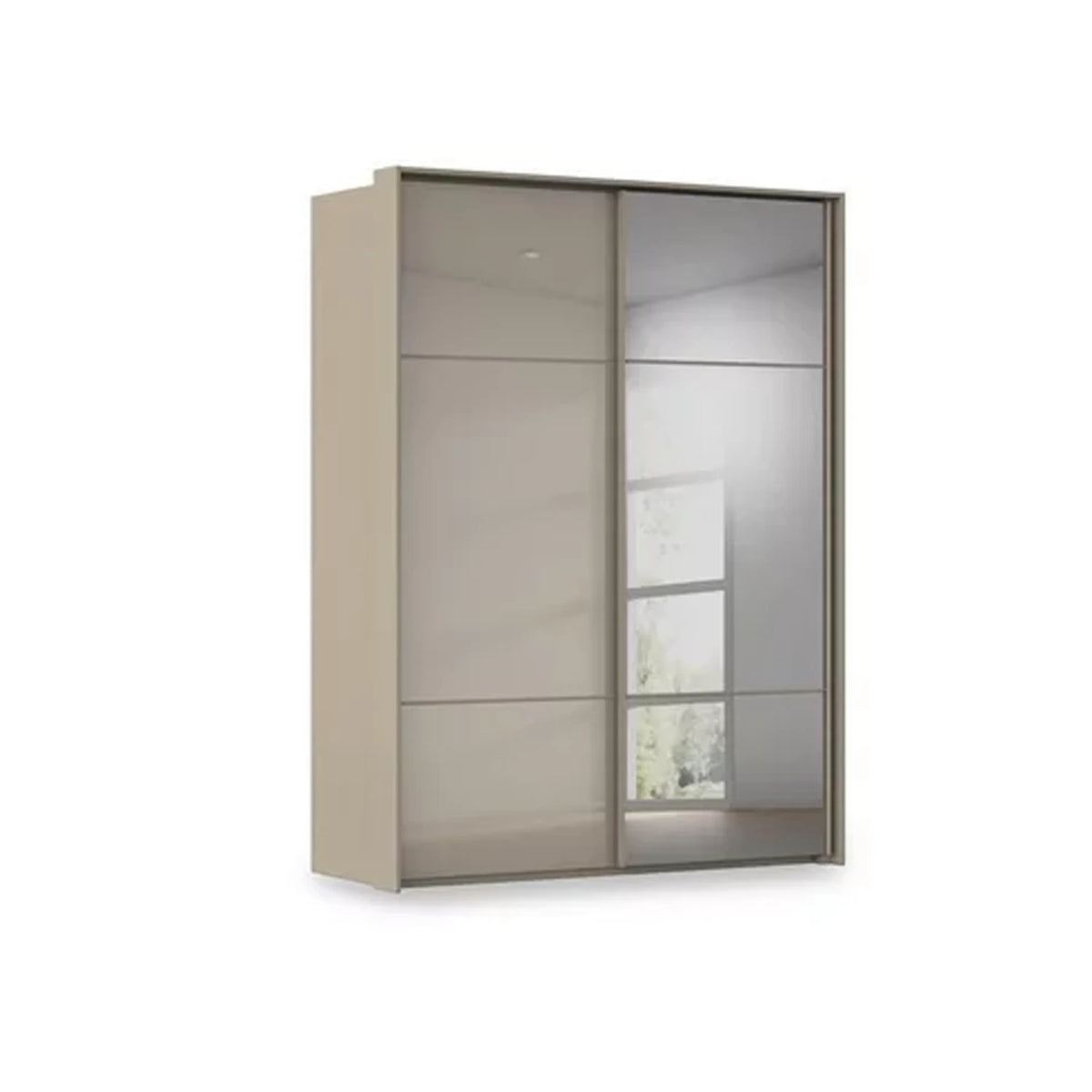 Rauch Haven 2 Door Slider Wardrobe with 1 Glass Door, 1 Mirror Door and Lights in Fango