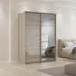 Rauch Heaven 200cm 2 Door Slider Wardrobe with 1 Glass Door and 1 Mirror Door in Fango styled in a modern bedroom