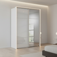 Rauch Heaven 160cm 2 Door Slider Wardrobe with 1 Glass Door, 1 Mirror Door and Lights in Silk Grey styled in a modern bedroom