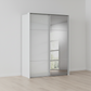 Rauch Heaven 200cm 2 Door Slider Wardrobe with 1 Glass Door and 1 Mirror Door in Silk Grey styled in a modern bedroom