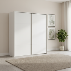 Rauch Haven 200cm 2 Door Slider Wardrobe with Décor Doors in Alpine White styled in a modern bedroom