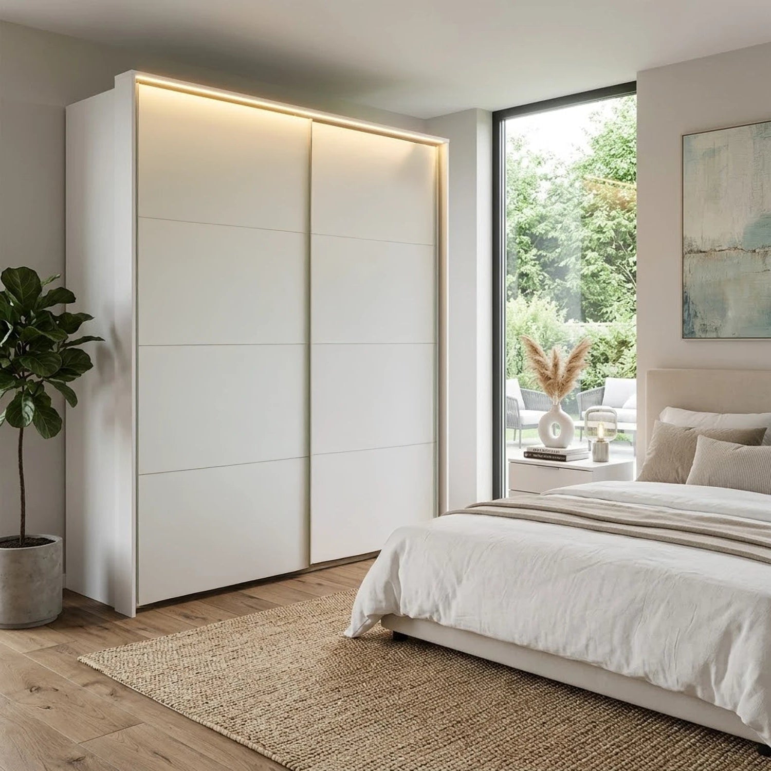 Rauch Haven 2 Door Slider Wardrobe with Décor Doors - Styled in a Bedroom