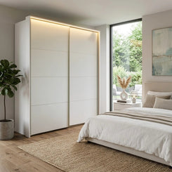 Rauch Haven 2 Door Slider Wardrobe with Décor Doors - Styled in a Bedroom