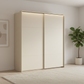 Rauch Heaven 200cm 2 Door Slider Wardrobe with Décor Doors and Lights in Champagne styled in a modern bedroom