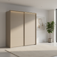 Rauch Heaven 200cm 2 Door Slider Wardrobe with Décor Doors and Lights in Fango styled in a modern bedroom