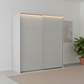Rauch Heaven 200cm 2 Door Slider Wardrobe with Décor Doors and Lights in Silk Grey styled in a modern bedroom