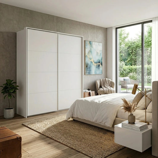 Rauch Haven 2 Door Slider Wardrobe with Décor Doors - Styled in a Bedroom