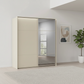 Rauch Heaven 200cm 2 Door Slider Wardrobe with 1 Glass Door, 1 Mirror Door and Lights in Champagne styled in a modern bedroom